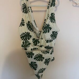 Tropical Leaf Print Bathing Suit